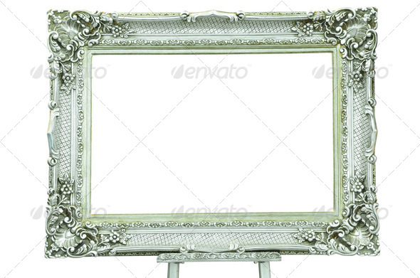 Vintage silver picture frame with metal silver easel isolated - Stock Photo - Images