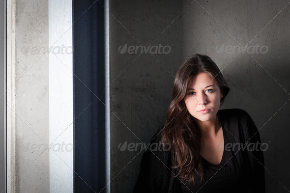 Outdoor portrait of young sad teenager - Stock Photo - Images