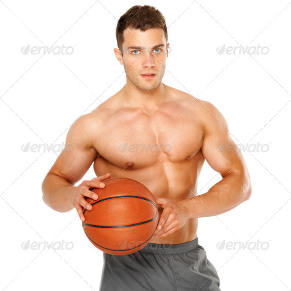 Portrait of a basketball player isolated on white - Stock Photo - Images