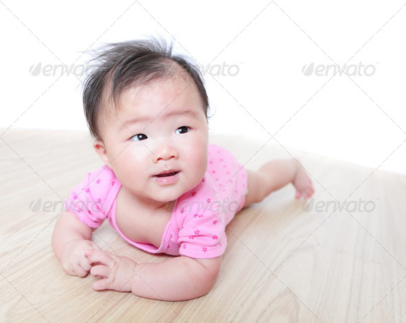 girl baby face look to empty copy space - Stock Photo - Images