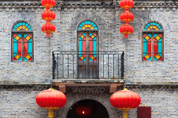 Chinese old style building facade - Stock Photo - Images