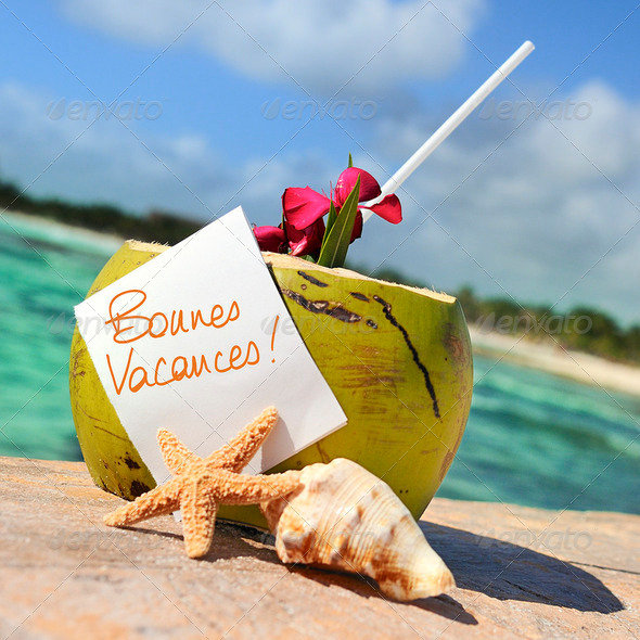 Caribbean paradise beach coconuts cocktail - Stock Photo - Images