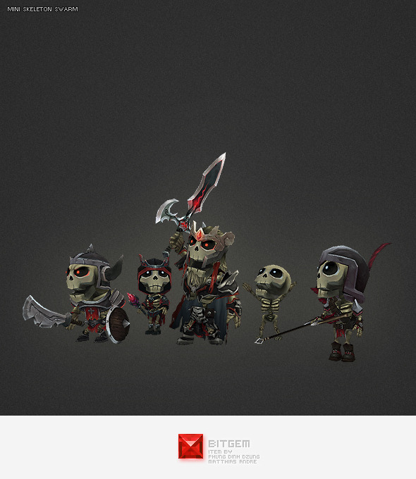 Low Poly Mini Skeleton Swarm Pack - 3DOcean Item for Sale