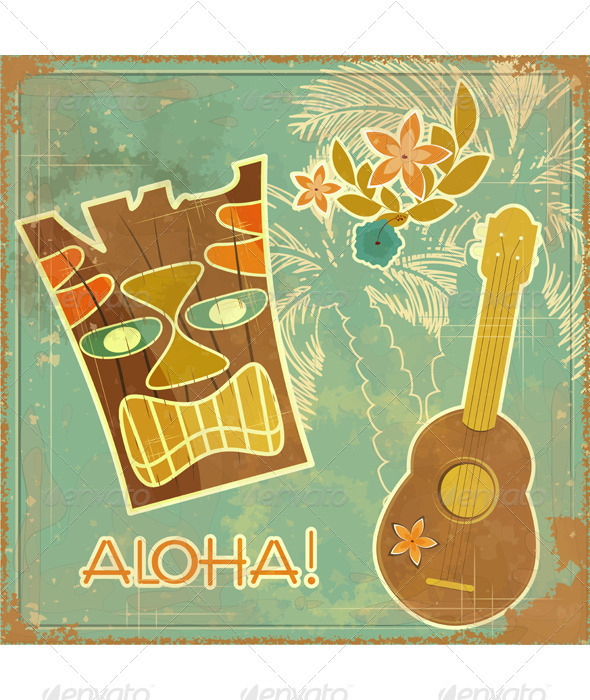 GraphicRiver Retro Hawaiian postcard 3374929 GraphicRiver Retro Hawaiian postcard 3374929