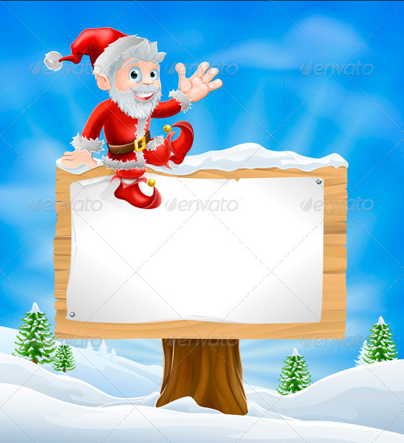 Cartoon Santa Christmas Sign - Christmas Seasons/Holidays