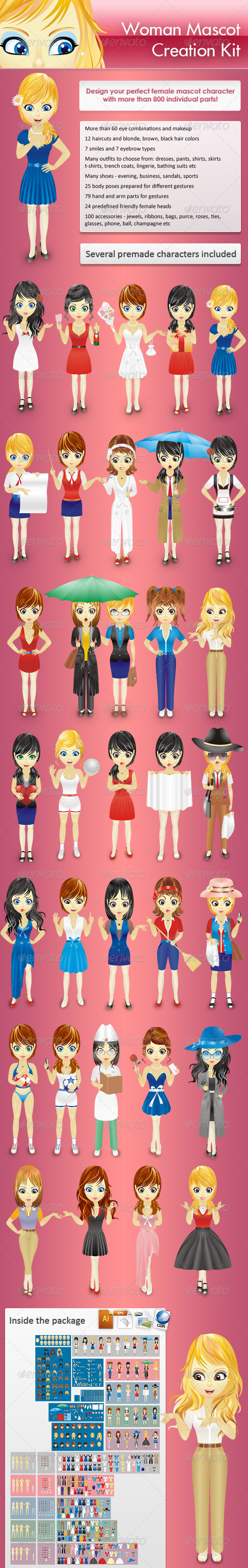 Woman Mascot Mega Creation Kit - People Characters