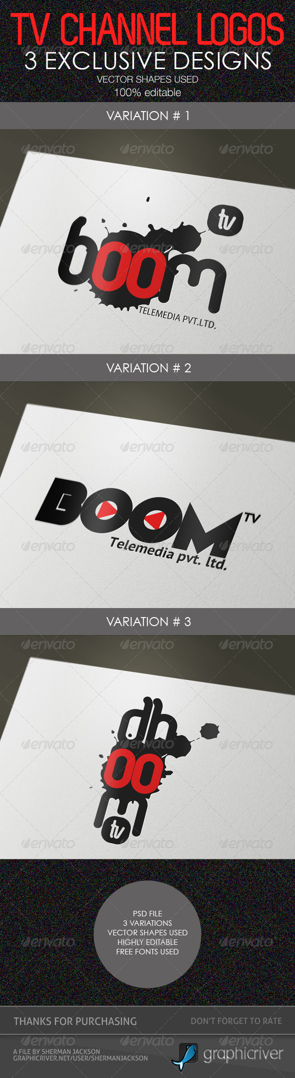 Creative TV Channel Logo Templates (PSD) - Abstract Logo Templates