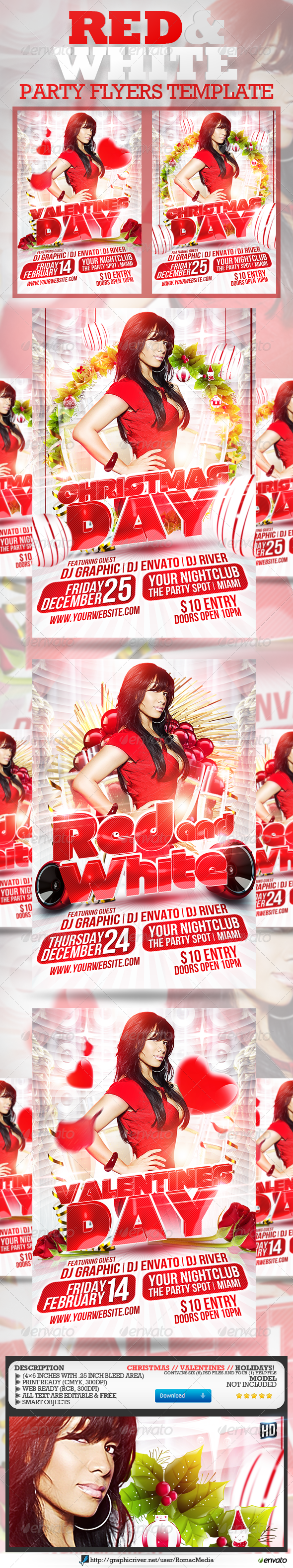 Red and White Party Flyers - Clubs & Parties Events