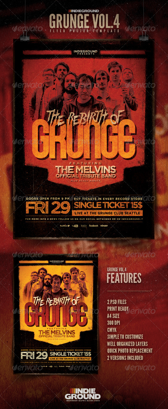 Grunge Flyer/Poster Vol. 4 - Concerts Events