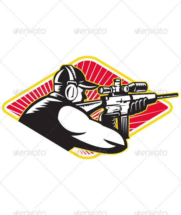 GraphicRiver Hunter Shooter Aiming Rifle Retro 3425855 GraphicRiver Hunter Shooter Aiming Rifle Retro 3425855
