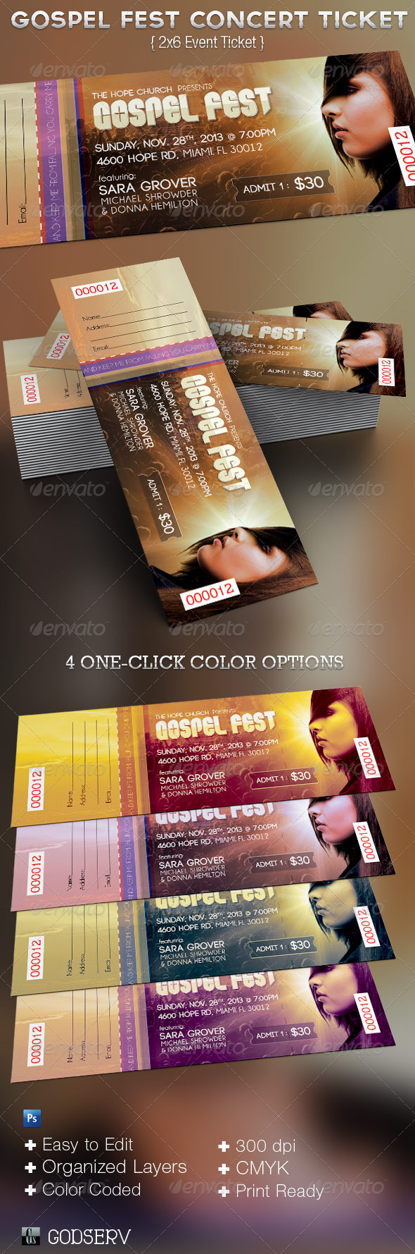 Gospel Fest Concert Ticket Template - Miscellaneous Print Templates