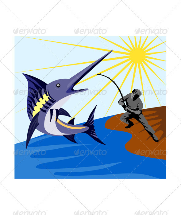 GraphicRiver Blue Marlin Fish Jumping Retro 3435498 GraphicRiver Blue Marlin Fish Jumping Retro 3435498