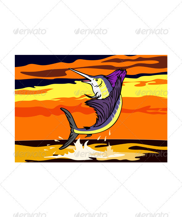 GraphicRiver Sailfish Fish Jumping Retro 3435521 GraphicRiver Sailfish Fish Jumping Retro 3435521