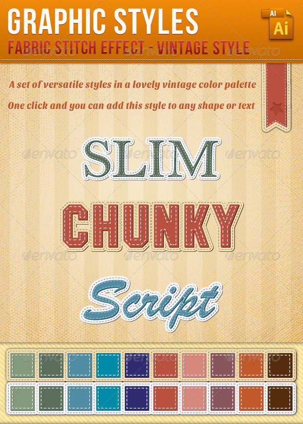Stitch Effect Alphabet Vintage Style - Styles Illustrator