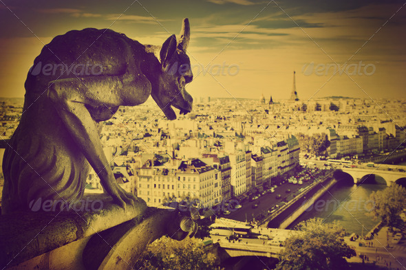 Paris panorama, France. Eiffel Tower, Seine river - Stock Photo - Images