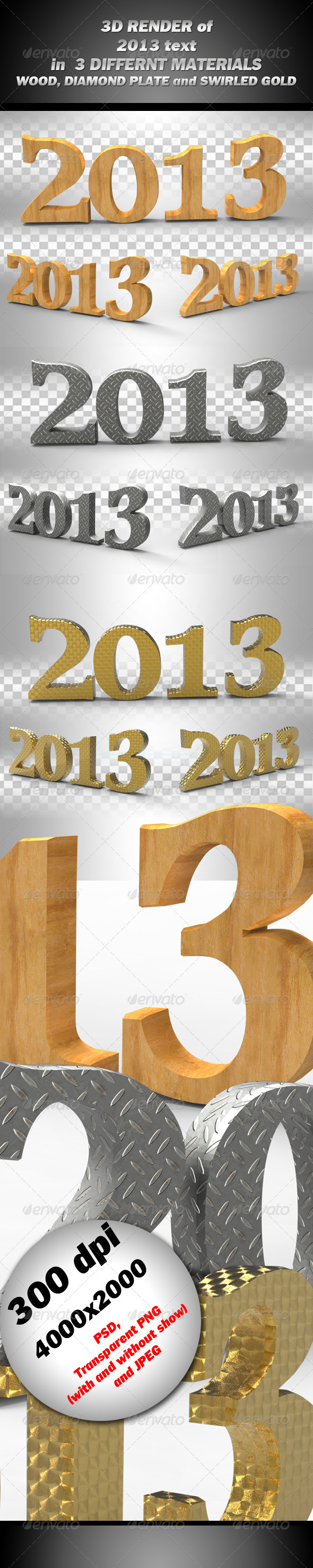 2013 3d render in 3 materials - 3D Backgrounds