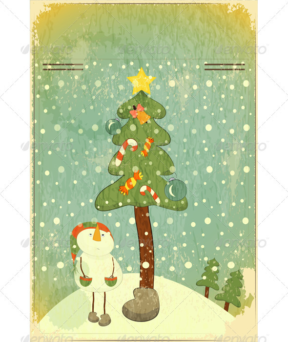 GraphicRiver Snowman and Big Christmas Tree 3473303 GraphicRiver Snowman and Big Christmas Tree 3473303