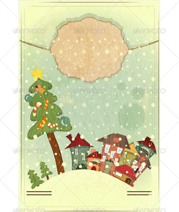 GraphicRiver Christmas Tree and Small Houses 3473406 GraphicRiver Christmas Tree and Small Houses 3473406