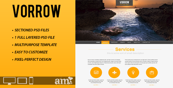 Vorrow One Page PSD Template - Creative PSD Templates