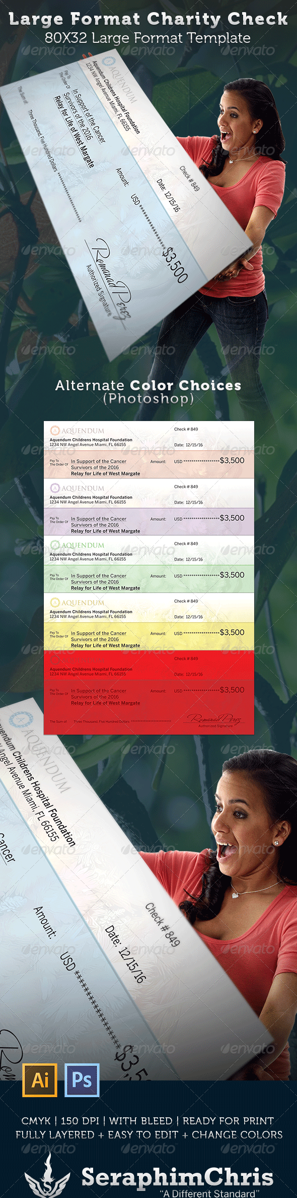 Large Format Charity Check Template - Signage Print Templates