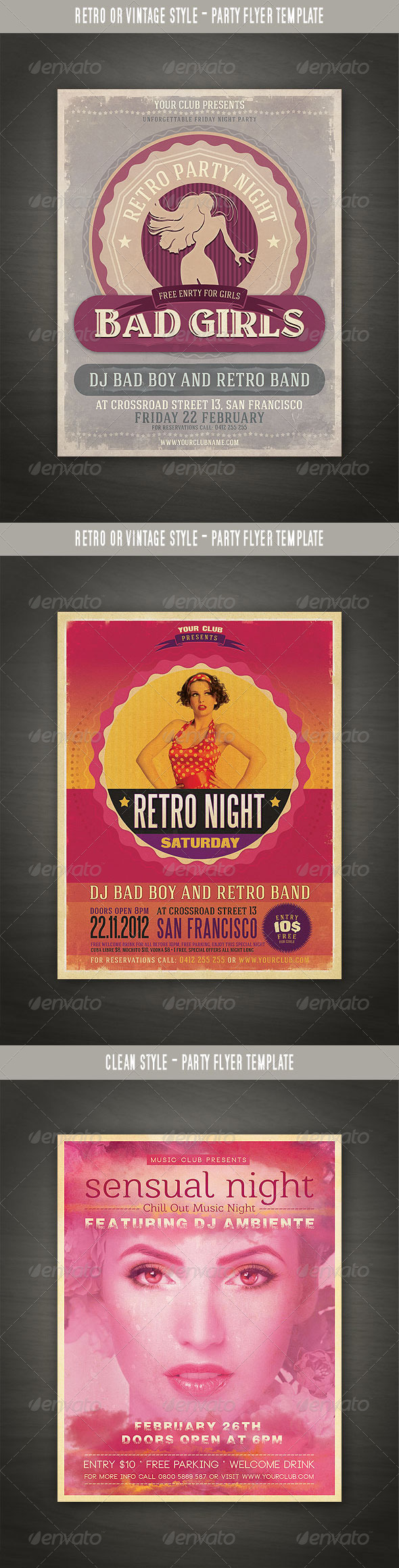 GraphicRiver Retro Party Flyers Bundle 3488824 GraphicRiver Retro Party Flyers Bundle 3488824