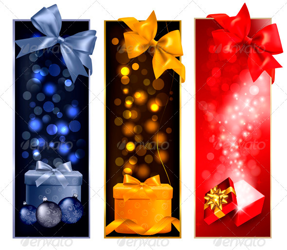 GraphicRiver Three Christmas Banners with Gift Boxes and Snow 3516439 GraphicRiver Three Christmas Banners with Gift Boxes and Snow 3516439