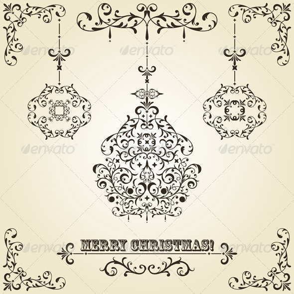 GraphicRiver Vector Vintage Christmas Greeting Card with Tree 3527047 GraphicRiver Vector Vintage Christmas Greeting Card with Tree 3527047