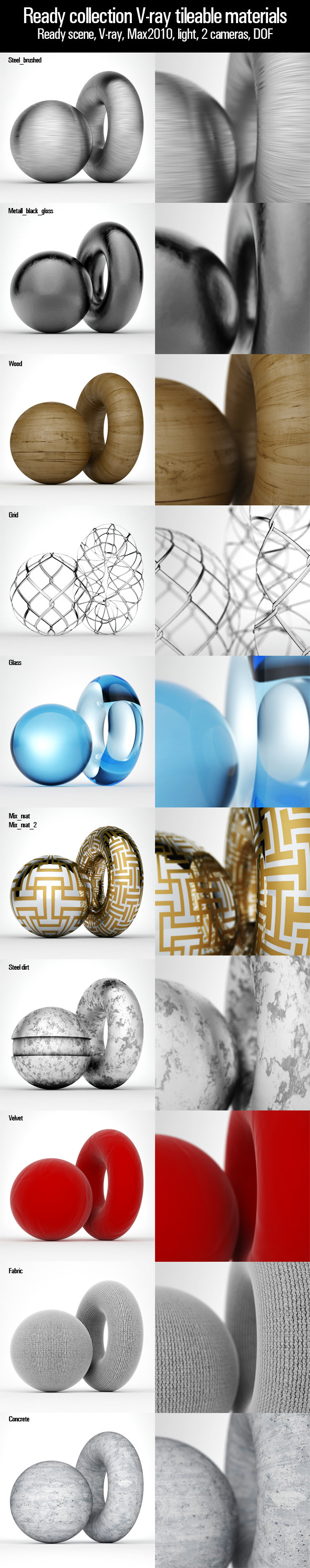Ready collection V-ray tileable materials - 3DOcean Item for Sale