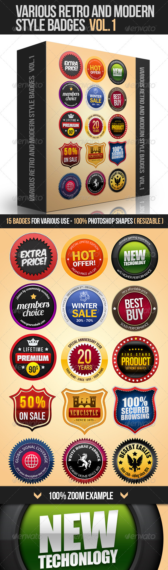 Various Retro And Modern Style Badges Vol.1 - Badges & Stickers Web Elements