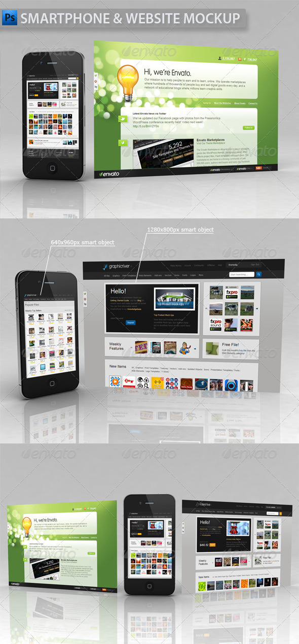 Smartphone and Website Showcase Mockup - Website Displays