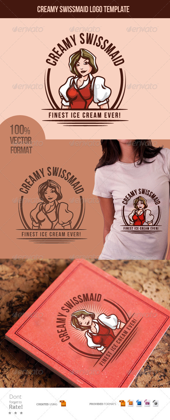 Creamy Swiss-Maid - Finest Ice Cream - Food Logo Templates