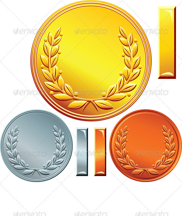 Vector Set of Gold, Silver and Bronze Coins - Man-made objects Objects