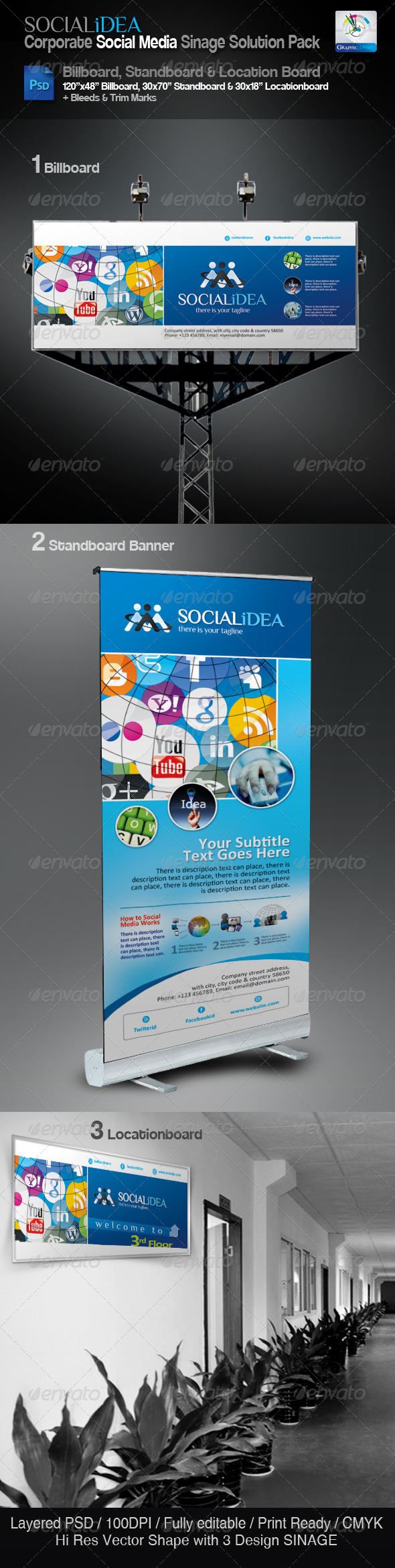 Socialidea Corporate Sinage Solution Pack - Signage Print Templates