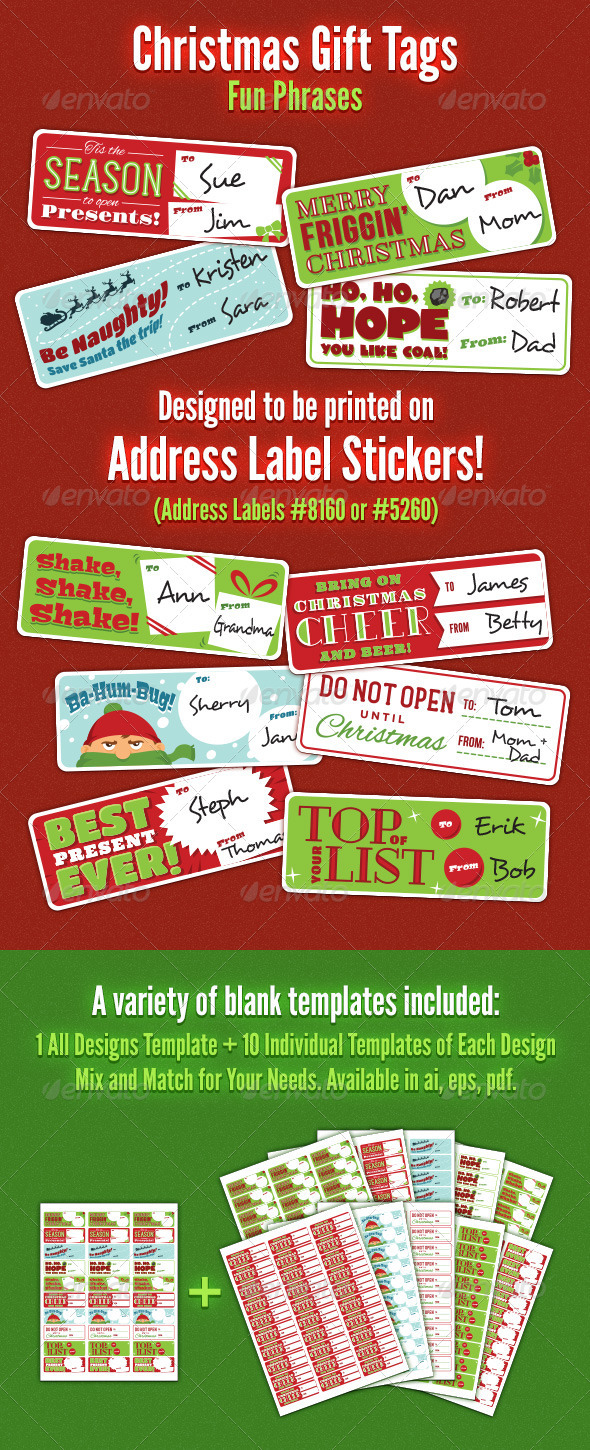 Christmas Gift Tag Stickers - Fun Phrases - Christmas Seasons/Holidays