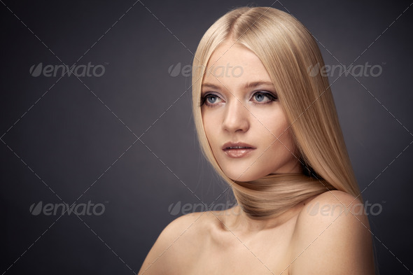 Fashion Blond Girl. Beautiful Makeup and Healthy Hair - Stock Photo - Images