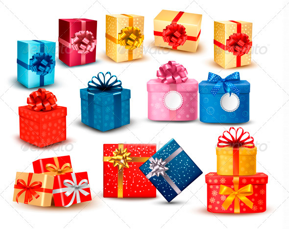 GraphicRiver Set of Colorful Gift Boxes with Bows and Ribbons 3582464 GraphicRiver Set of Colorful Gift Boxes with Bows and Ribbons 3582464