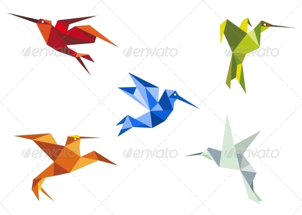 GraphicRiver Flying Color Origami Hummingbirds 3612067 GraphicRiver Flying Color Origami Hummingbirds 3612067