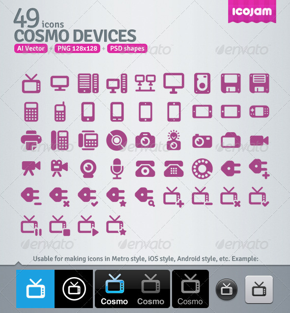 49 AI and PSD Devices Icons - Media Icons