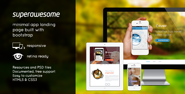 Superawesome - Retina Bootstrap App Landing Page - Creative Landing Pages