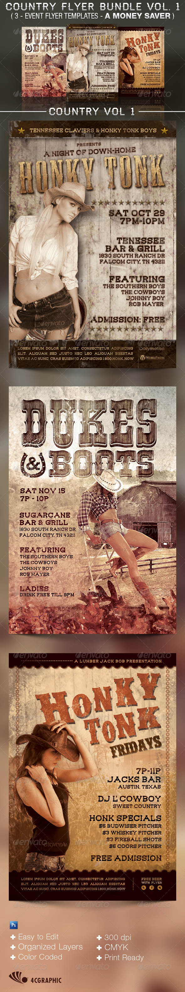 GraphicRiver Honky Tonk Flyer Bundle Vol 1 3627358 GraphicRiver Honky Tonk Flyer Bundle Vol 1 3627358