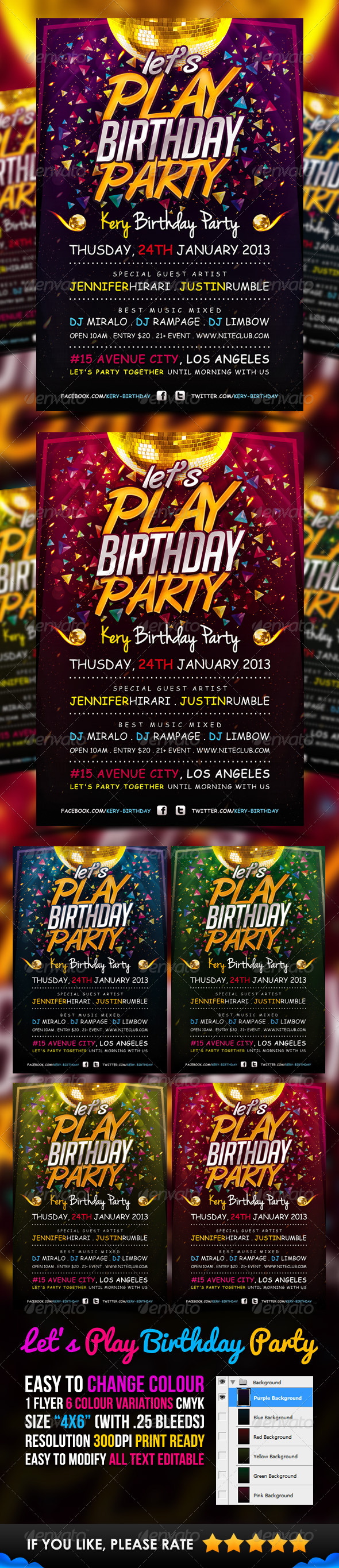 Lets Play Birthday Party Flyer Template - Clubs & Parties Events