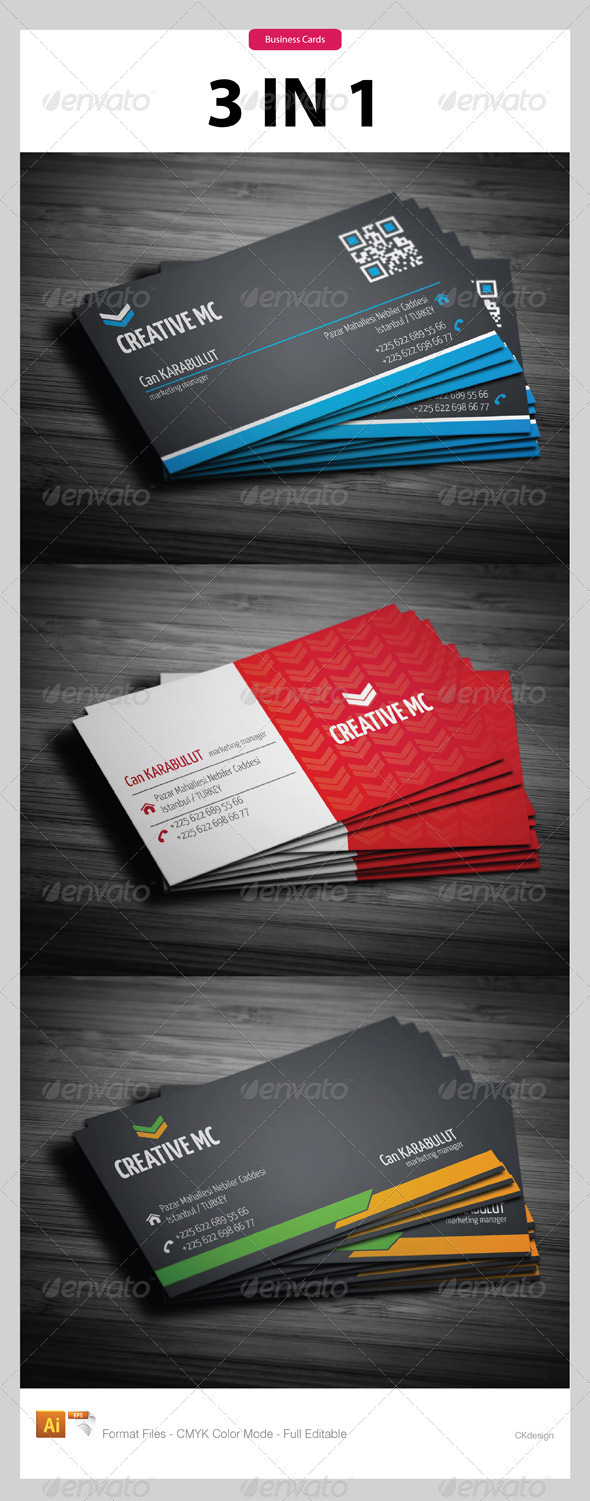 GraphicRiver Business Card 3 in 1 3639316 GraphicRiver Business Card 3 in 1 3639316