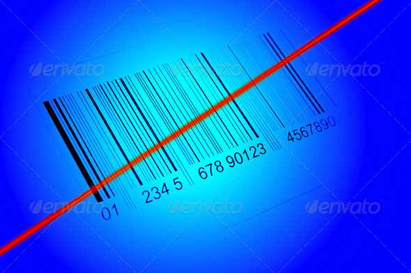 Blue Bar Code with Red Scan Line