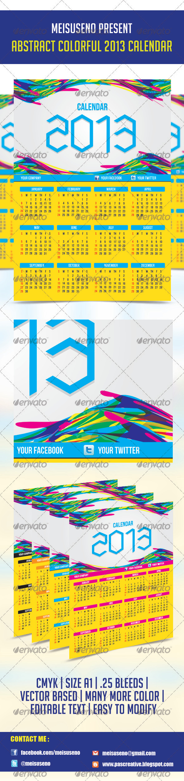 Abstract Colorful 2013 Calendar Template - Calendars Stationery