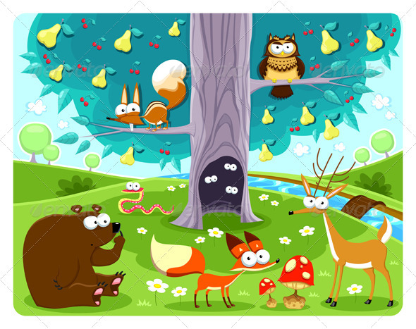 GraphicRiver Animals and Tree 3660252 GraphicRiver Animals and Tree 3660252