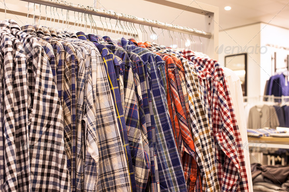 Checkered Shirts on the Store Rack - Stock Photo - Images