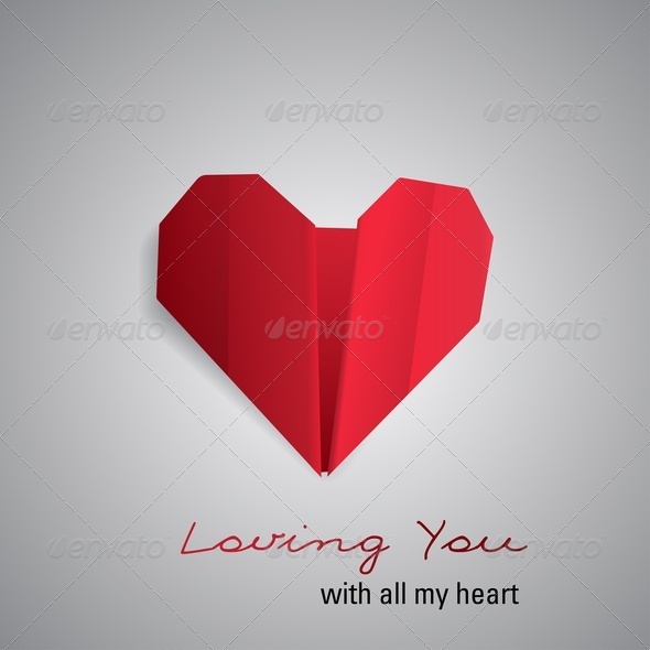 Red Paper Origami Heart - Valentines Seasons/Holidays