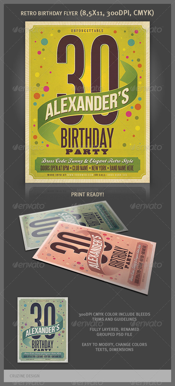 GraphicRiver Retro Birthday Party Flyer 3684610 GraphicRiver Retro Birthday Party Flyer 3684610