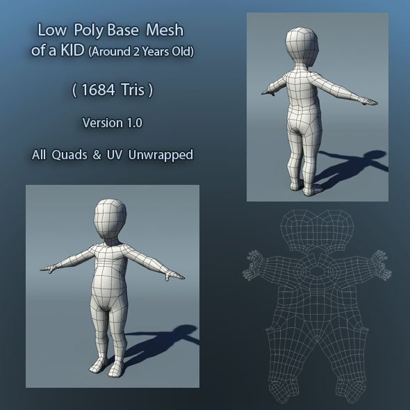 Kid Low Poly Base Mesh Ver1.0 - 3DOcean Item for Sale