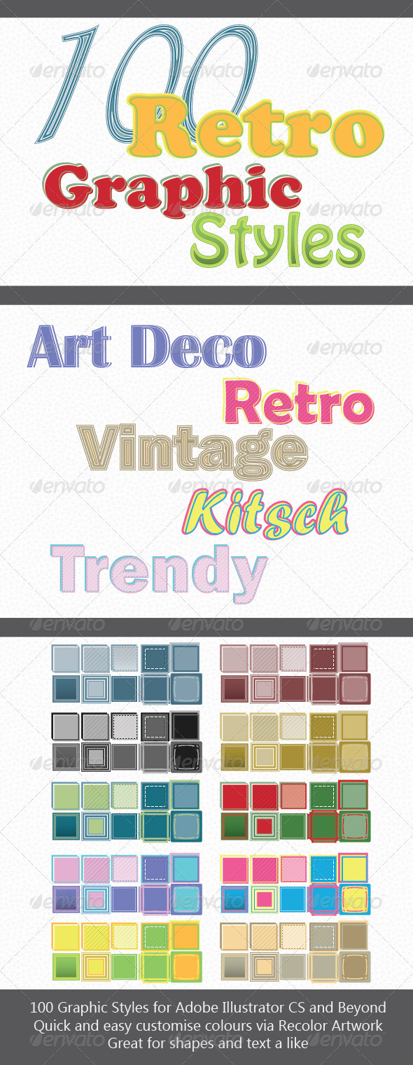 100 Retro Graphic Styles for Adobe Illustrator - Styles Illustrator